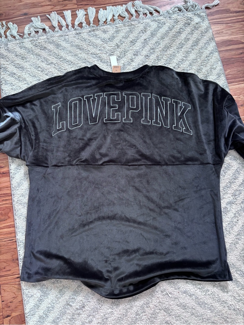 PINK Victoria's Secret Black 'LOVE PINK' Velvet Sweatshirt